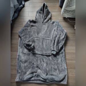 Plush Gray Hooded Blanket Sweatshirt